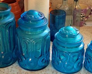 Blue glass canisters