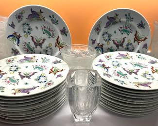 Butterfly Decorated Buffet Plates, Frosted Botanic Garden Patterned Glass