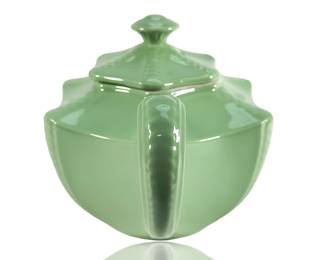 Vintage 1940s Hall China "Connie" Teapot, Celadon Green, Art Deco Hexagonal, Victorian Series, USA