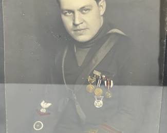 Original WWII Era Portrait of a Decorated US Navy Veteran Sailor with Medals