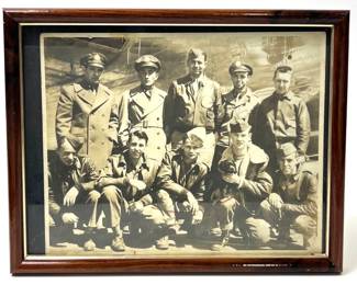 Original WWII USAAF Bomber Crew Photograph with Mascot Dog, Framed