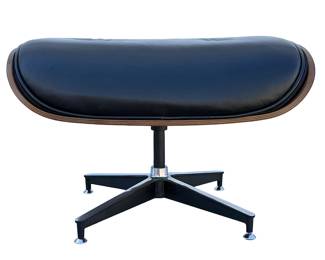Vintage Mid-Century Modern Eames-Style Lounge Ottoman in Black Leather and Walnut