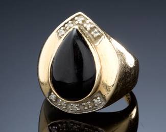 Vintage Style 14k Gold Onyx & Diamond Cocktail Ring SZ: 6