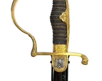 WWII Third Reich Army Officer's Lion Head Saber with Etched Blade by Carl Eickhorn, Solingen Scharnhorst Model 1706