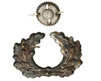 Original German WWII Army (Heer) Visor Cap Insignia Set - Oak Leaf Wreath & Cockade