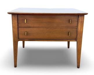 Large Mid-Century Modern MCM Walnut Square End Table w/ Drawer & Brass Pulls
