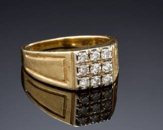 Vintage 1970s Men's 14k Two-Tone Gold & Diamond Cluster Statement Ring