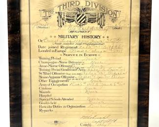 WWI US Army 3rd Division Military History Certificate 10th FA Meuse-Argonne 1919
