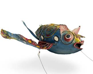 Vintage Oaxacan Hojalata Folk Art Bat, Alebrije-Style Polychrome Tin Sculpture