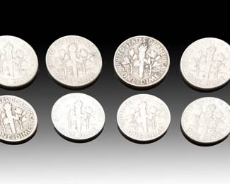 Lot of 8 Vintage Pre-1965 Roosevelt Dimes - 90% Silver US Coinage