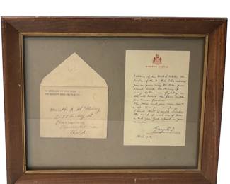 Historic 1918 WWI King George V Welcome Letter to an American Soldier, Framed with Original Envelope Addressed to Harrisburg, PA