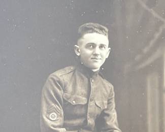 Antique WWI US Army Soldier Portrait Photo w/ Distinctive Sleeve Insignia, Original Frame