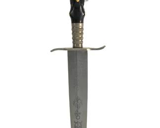 Vintage Post-War German Solingen Dagger with Etched Serpent Blade & Carved Grip