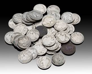 Lot of 42 Vintage U.S. Buffalo Nickels (1913-1938) - Indian Head Five Cents - Circulated,
