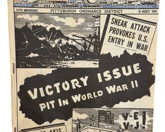 WWII 1945 "Victory Issue" Flaming Bomb Newsletter Pittsburgh Ordnance District & War Bond Citation
