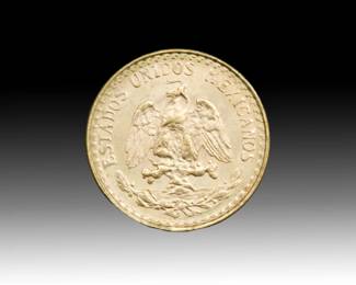 Vintage Mexican Dos Pesos Gold Coin - 1945 Dated Restrike -.900 Fine Gold