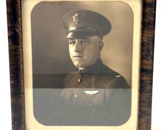 Vintage WWI Era US Army Air Service Pilot Officer Framed Portrait Photograph