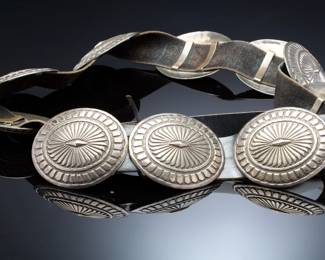 Massive Vintage Pete Morgan Navajo Sterling Silver Heavy Stamped Concho Belt, 705g Native American