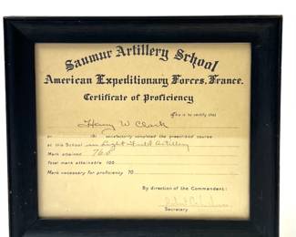 Vintage WWI AEF Saumur Artillery School Proficiency Certificate, France c. 1918