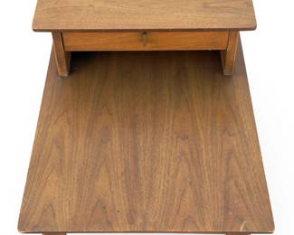 Vintage Mid-Century Modern Walnut Step End Table, c. 1960s, American MCM Two-Tier Side Table with Drawer end table