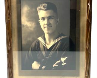 Evocative WWII Era US Navy Sailor Portrait - Radioman in Original Ornate Frame
