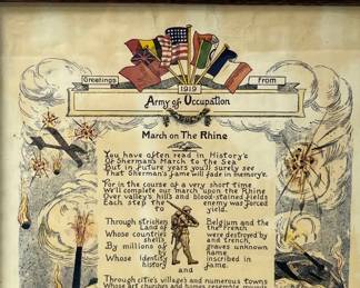 Original 1919 WWI US Army of Occupation "March on The Rhine" Framed Print