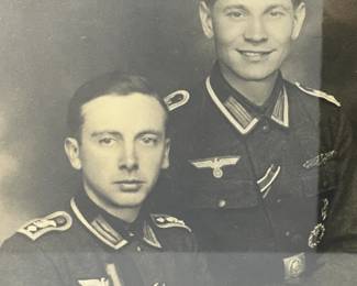 WWII German Wehrmacht Infantry NCOs Framed Studio Portrait Reproduction, Decorated with Iron Cross & Assault Badge