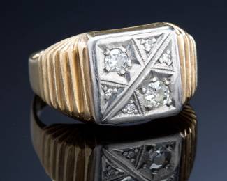 Vintage 1940s Mid-Century John Alden Men's 10k Two-Tone Gold & Diamond Ring