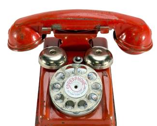 Vintage 1940s Gong Bell "Speed Phone" Pressed Steel Toy Telephone - Belltown, CT