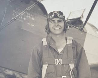 Vintage 1930s US Army Air Corps Pilot Photograph with PT-3A Trainer Biplane