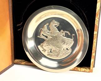 1973 John Weaver "Plains Hunter" Sterling Silver Franklin Mint Collector Plate w/ Box
