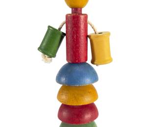 Vintage Mid-Century Wooden Folk Art Figure, German Style Stacked Block Toy