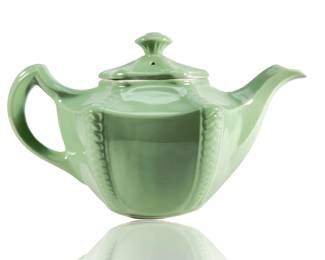 Vintage 1940s Hall China "Connie" Teapot, Celadon Green, Art Deco Hexagonal, Victorian Series, USA