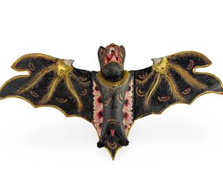 Vintage Balinese Folk Art Carved Wood Bat, "Spirit Chaser" Guardian Figure Mobile