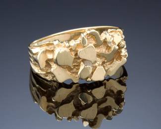 Vintage 1980s OroAmerica 14K Solid Gold Men's Nugget Statement Ring Size 11.5