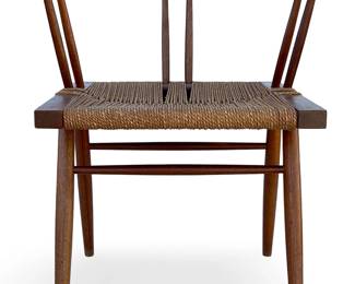 Manner of George Nakashima Grass-Seated Side Chair, Mid-Century Modern Studio Craft Seagrass