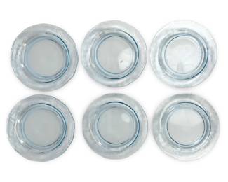 Vintage Fostoria JUNE Azure Blue Etched Glass Salad Plates (Set of 6) Art Deco Elegant Glass c. 1928-1944