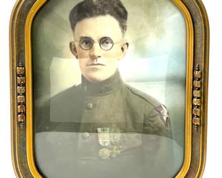Evocative WWI U.S. Army Soldier's Hand-Colored Portrait with Medals