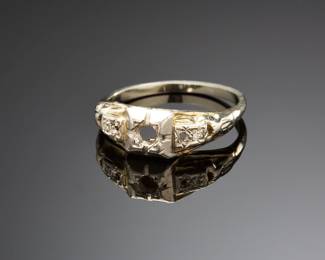 Antique Art Deco 10k White Gold Diamond Ring Setting c. 1930s Geometric Semi-Mount