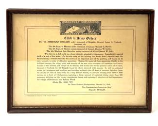 Antique WWI USMC 4th Brigade "Belleau Wood" Citation, French General Pétain, 1918