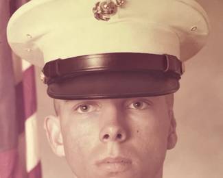 Vintage Framed Portrait of a US Marine in Iconic Dress Blue Uniform