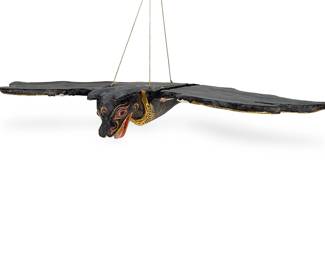 Vintage Balinese Folk Art Carved Wood Bat, "Spirit Chaser" Guardian Figure Mobile