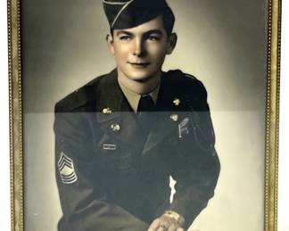 Vintage WWII / Korean War Era US Army Master Sergeant Framed Portrait, Infantry Combat Veteran