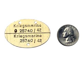 WWII German Navy Dog Tag, 1942 Kriegsmarine Erkennungsmarke, Gold Finish, Type O Blood, Complete