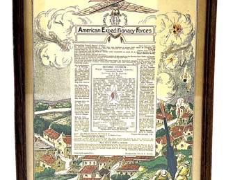 WWI 1919 A.E.F. 2nd "Indianhead" Division Commemorative Print ft. Maj. Gen. Lejeune & U.S. Marines