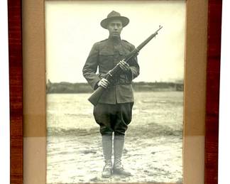 Original WWI US Army 'Doughboy' Soldier Framed Portrait Photograph with Springfield Rifle