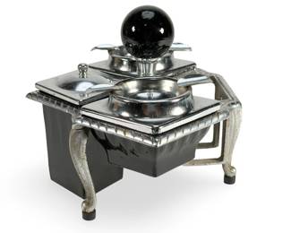 Vintage 1930s Art Deco Chrome Tabletop Smoking Stand Caddy