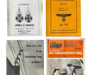 WWII Interest Post-War Publication Lot: 1958 US Medals Guide, Dachau Survivor Account, Der Landser Magazine & German Army Uniform Reprint