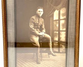 Antique WWI US Army Soldier Portrait Photo w/ Distinctive Sleeve Insignia, Original Frame