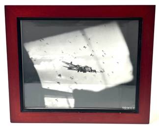 Iconic WWII Framed Photograph: B-17 Flying Fortress "All American III" Amidst Heavy Flak
